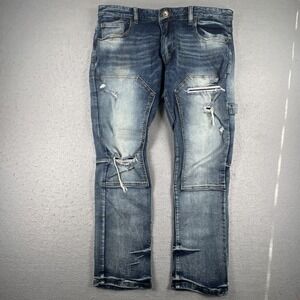 Kloud9 Mens Blue Denim Straight Leg Distressed Jeans 40x32 Regular Fit